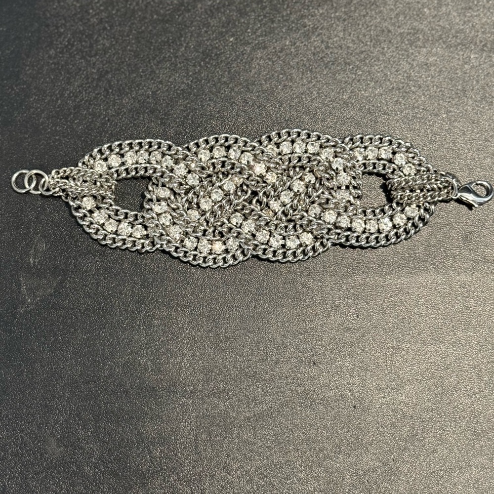 Retired Stella & Dot Petra Bracelet Heavy 2" Wide Braided Chain Rhinestone Cuff